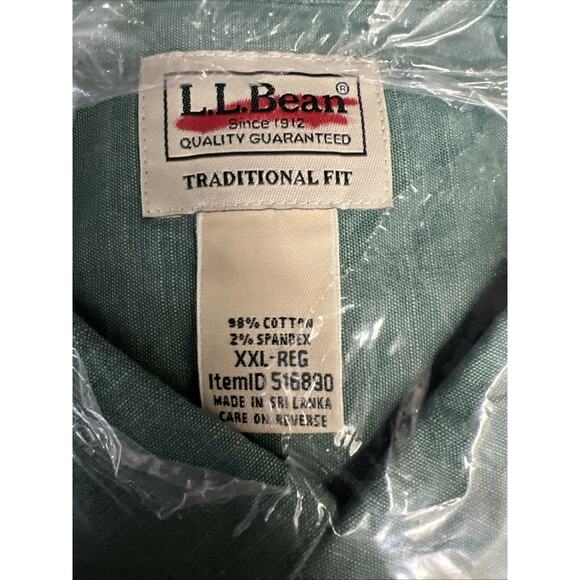L.L. Bean Mens Long Sleeve Traditional Fit Green Button Up Shirt Size XXL New - Picture 9 of 9